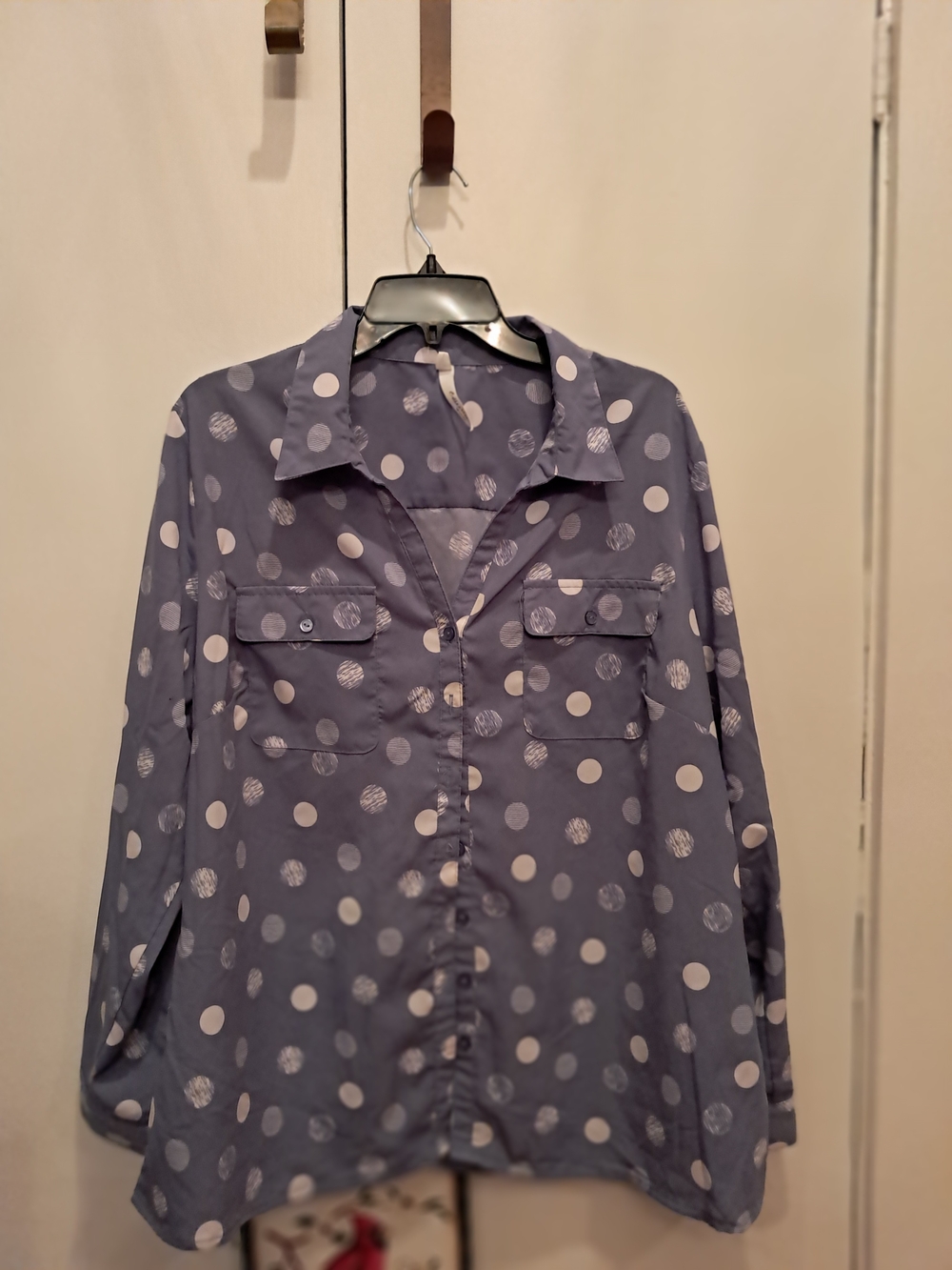 NY Collection Slate Blue Polka Dot Button-Down Shirt